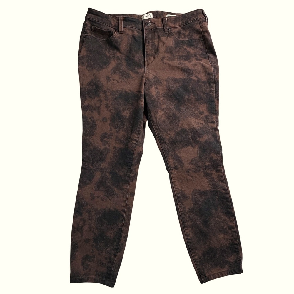 Wonderly Womens Mid-Rise Skinny Ankle Pants Brown Black Acid Wash Size 12 EUC!